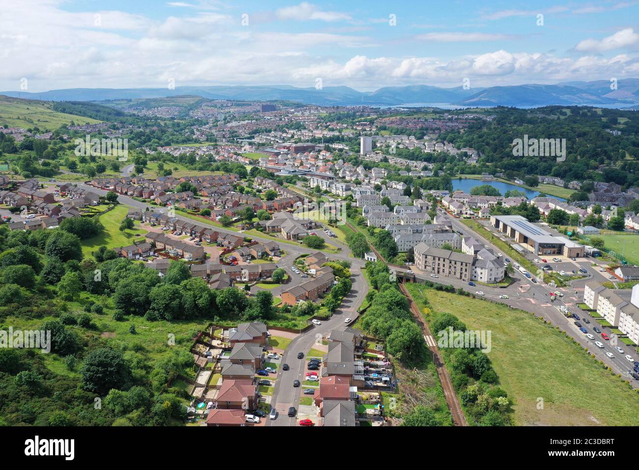 Vue aérienne de dorne, vue vers l'ouest sur Greenock Inverclyde Banque D'Images