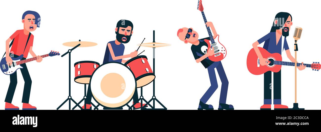 Groupe de rock musiciens personnages isolés ensemble Illustration de Vecteur