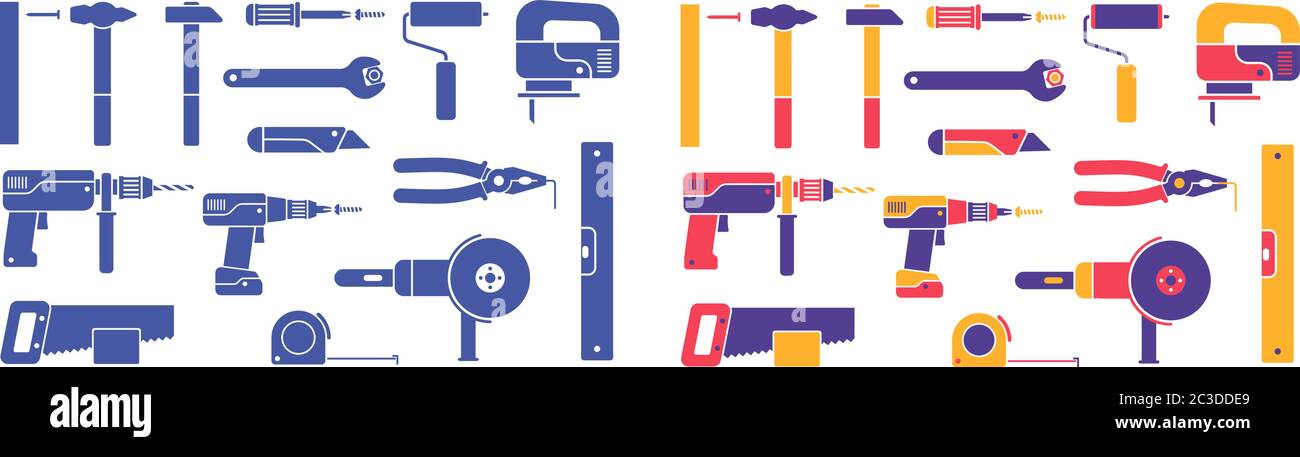 Outils de travail à main - ensemble d'icônes Illustration de Vecteur