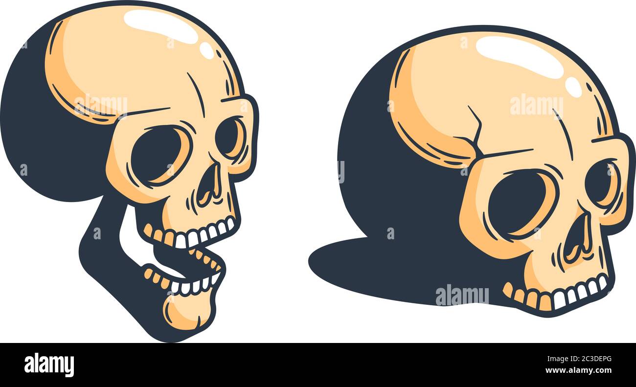 Crâne de dessin animé à mi-tour Illustration de Vecteur