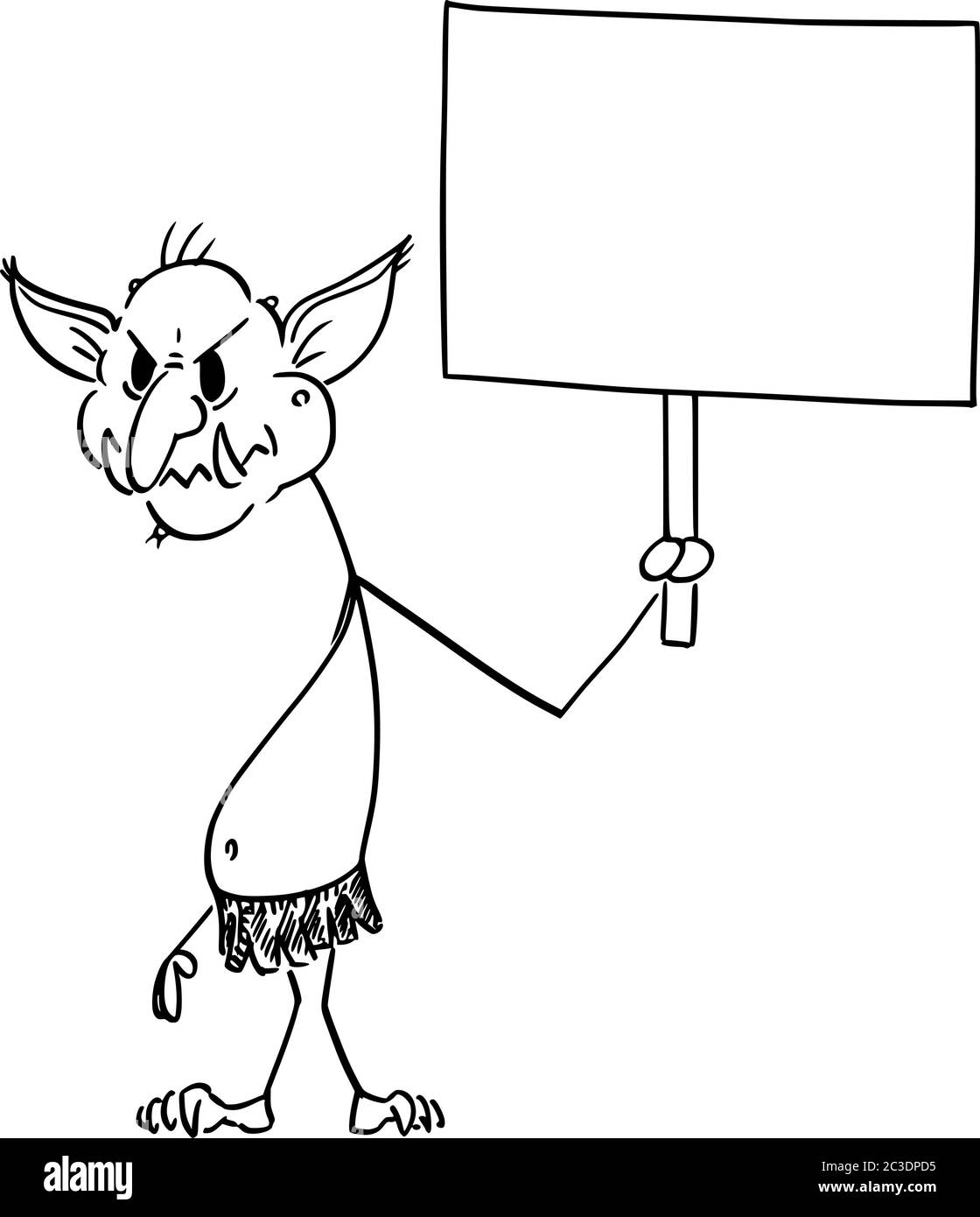 Vecteur bâton de dessin figure dessin illustration conceptuelle de troll Internet virtuel agressant un autre utilisateur en ligne dans des guerres de flamme tenant un signe vide. Illustration de Vecteur