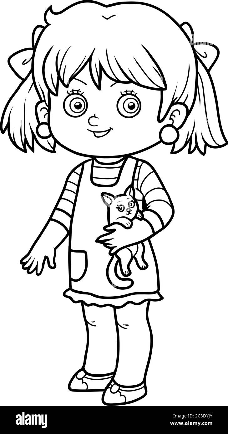 Livre de coloriage pour les enfants, fille avec un chat Image