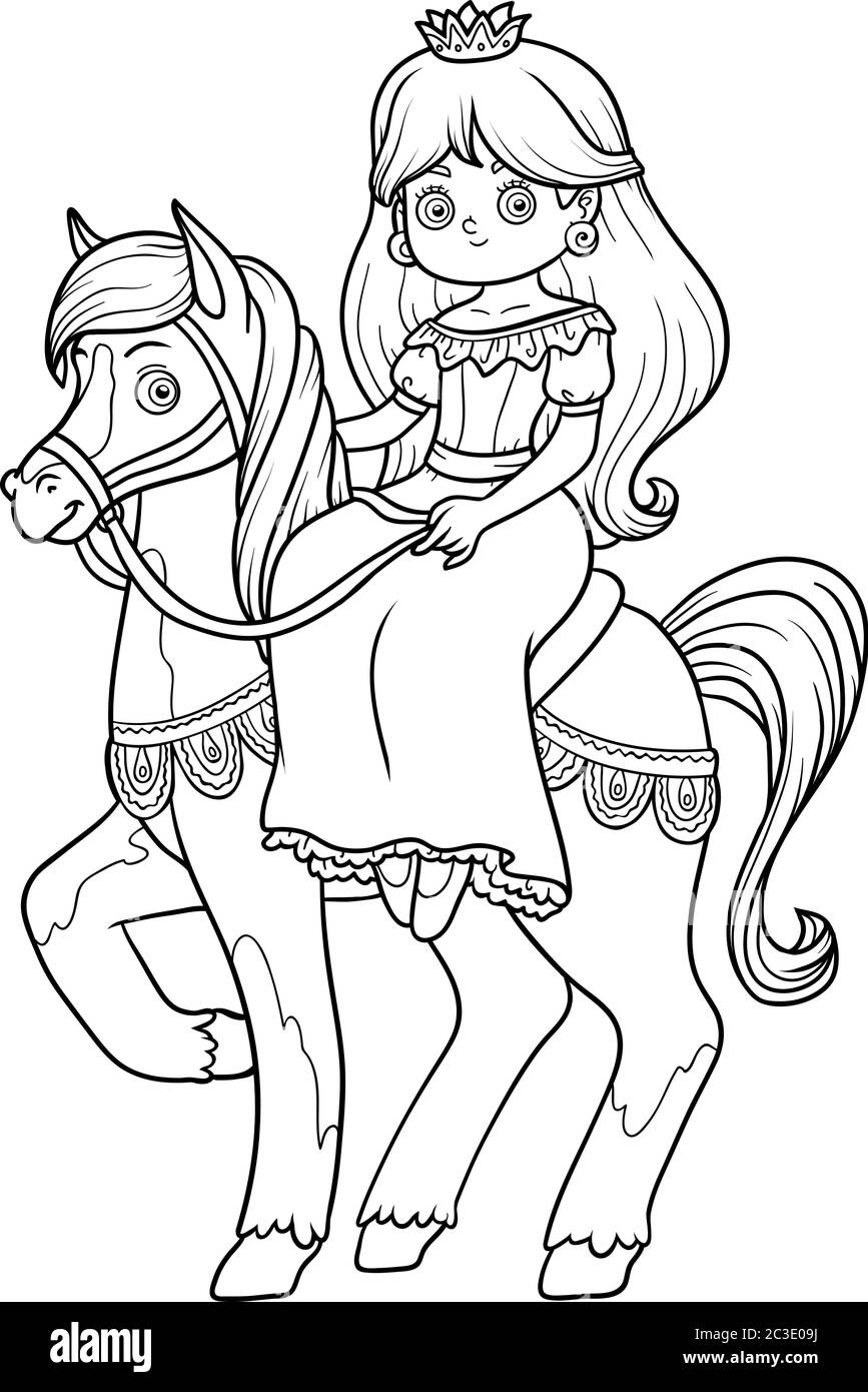 Livre de coloriage pour enfants, personnage de dessin animé, princesse avec  cheval Image Vectorielle Stock - Alamy