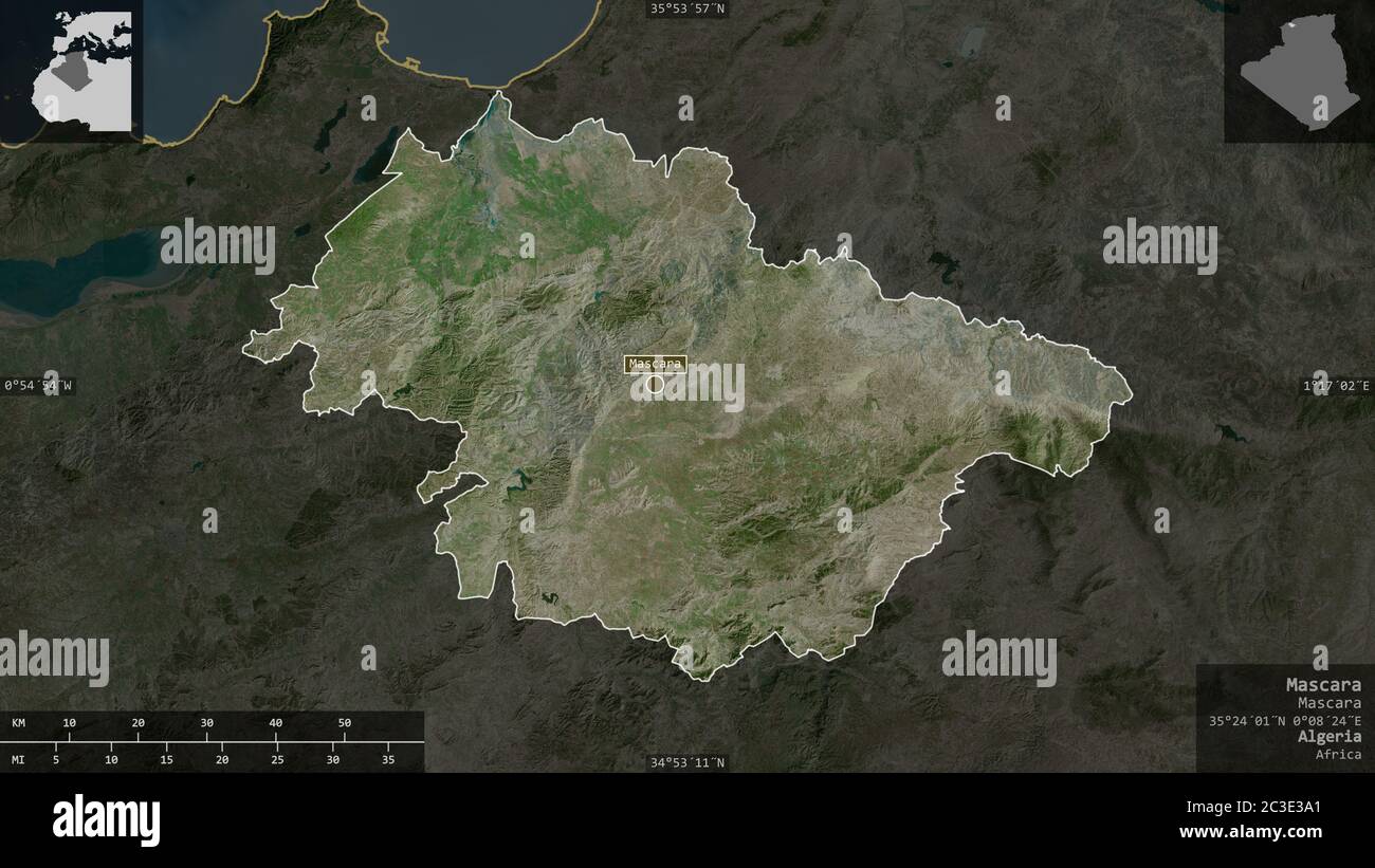 Mascara, province d'Algérie. Imagerie satellite. Forme présentée dans sa  zone de pays avec des superpositions informatives. Rendu 3D Photo Stock -  Alamy