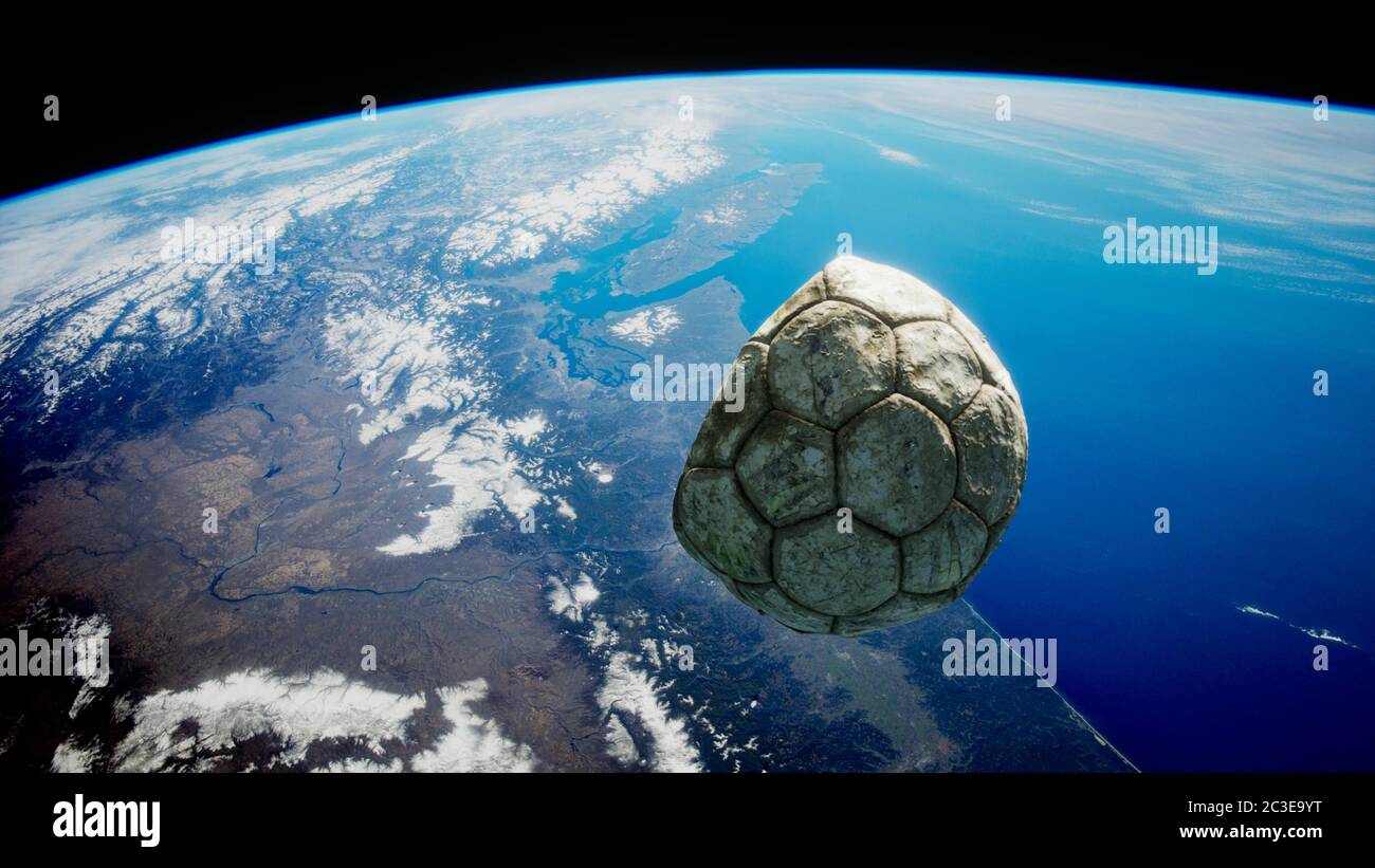 Vieux ballon de football dans l'espace sur orbite terrestre Photo Stock -  Alamy