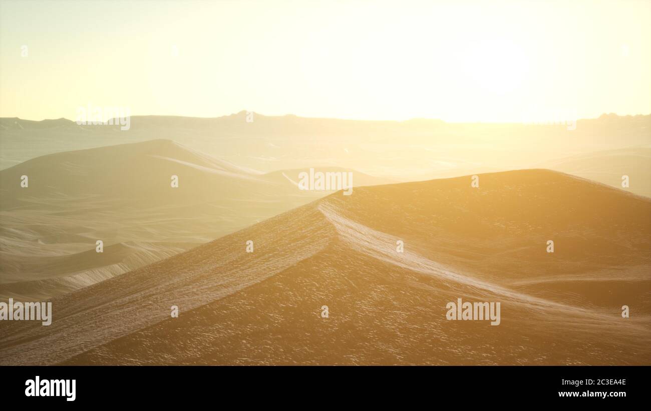 Vue aérienne sur les grandes dunes de sable dans le désert du Sahara au lever du soleil Banque D'Images