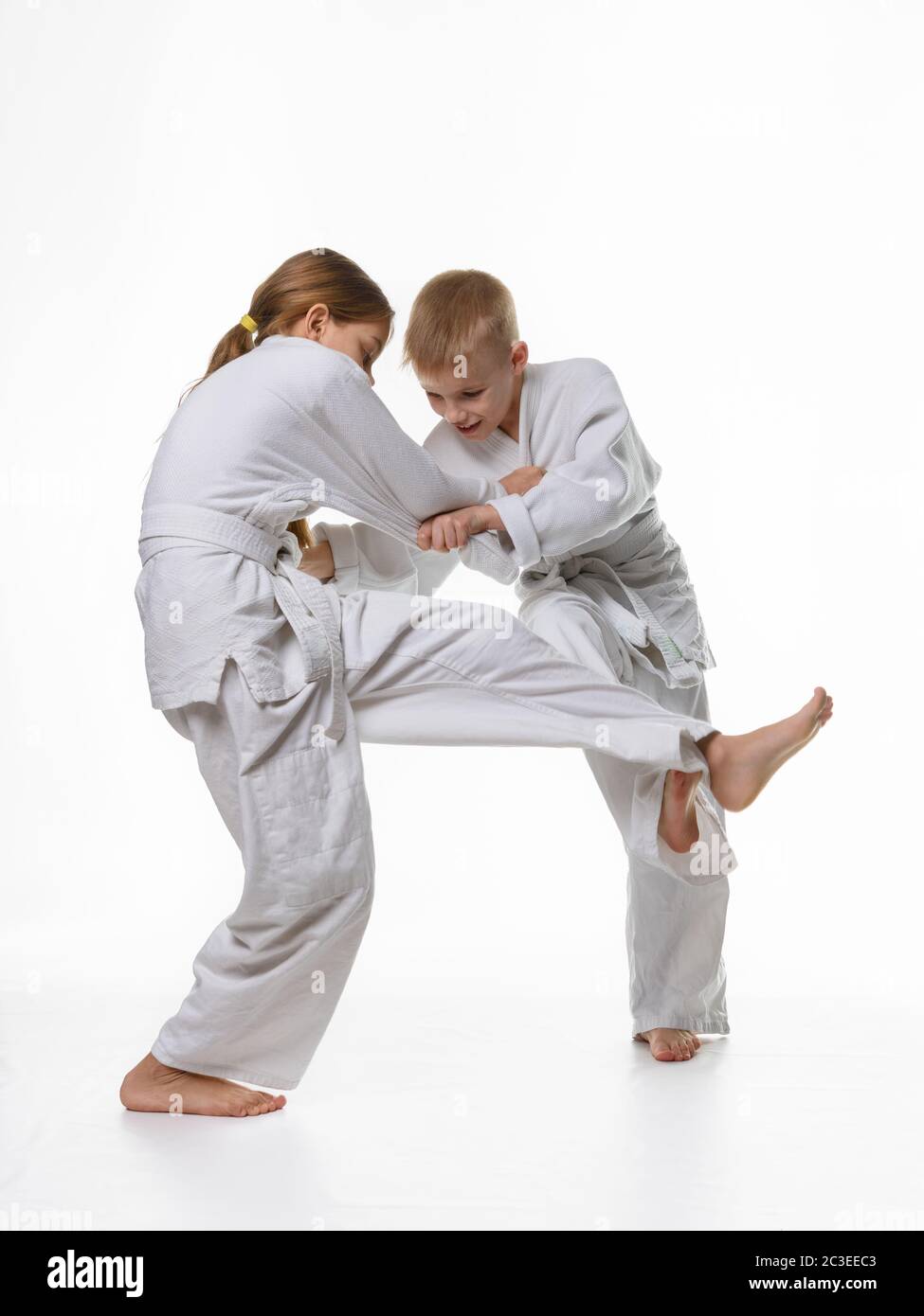 Deux étudiants judo tentent de se connecter Banque D'Images