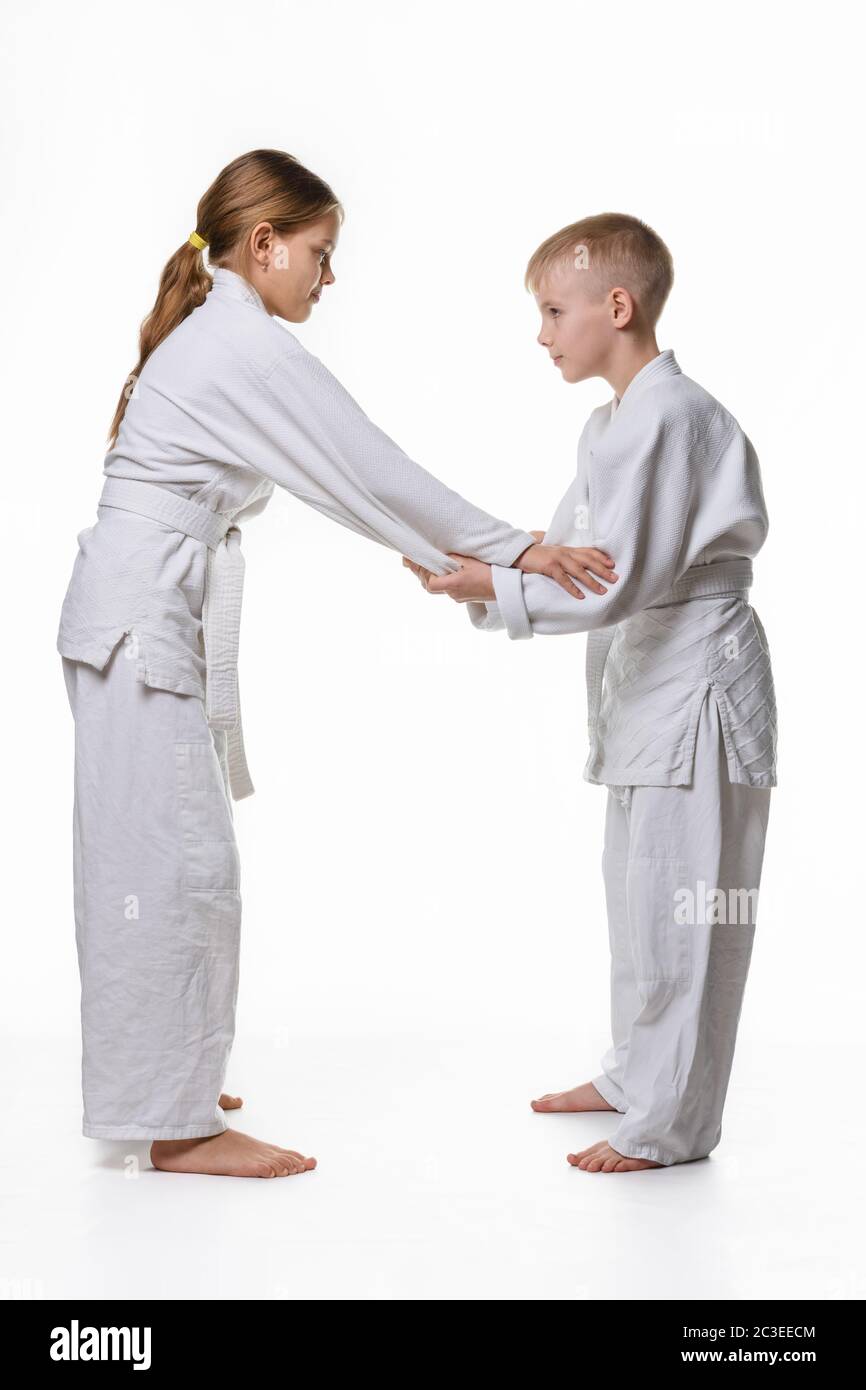 Deux étudiants judo se sont pris l'un l'autre Banque D'Images