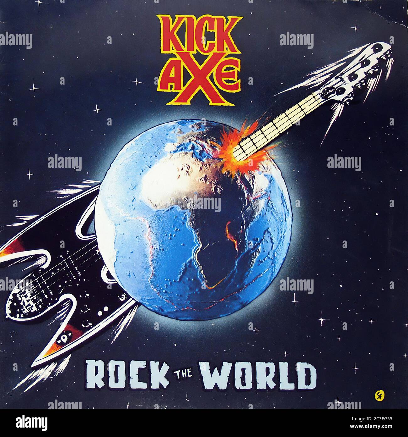 KICK AX ROCK THE WORLD ROADRUNNER - Vintage 12'' vinyle LP couverture Banque D'Images