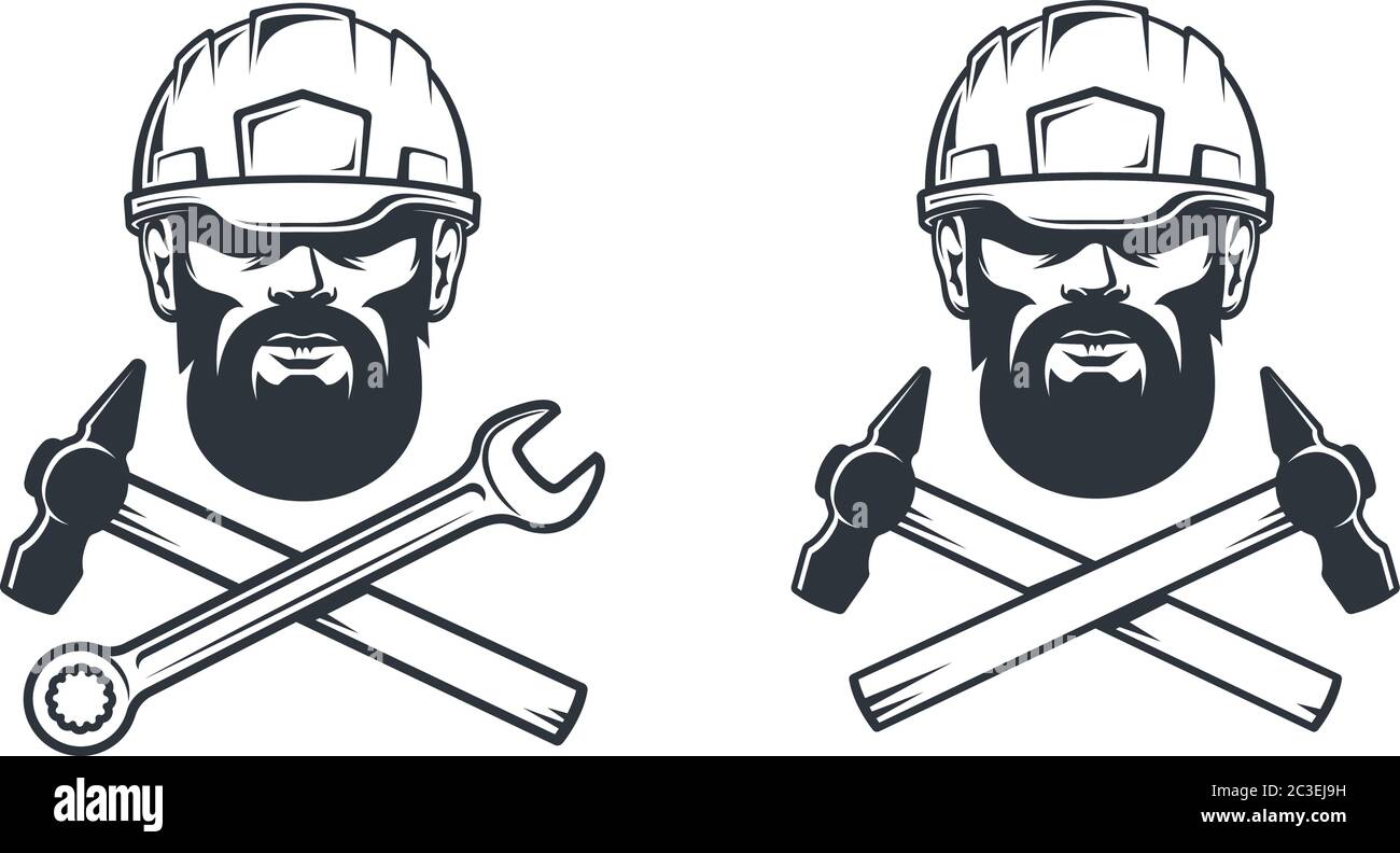 Homme barbu dans un casque - atelier tatouage rétro Illustration de Vecteur