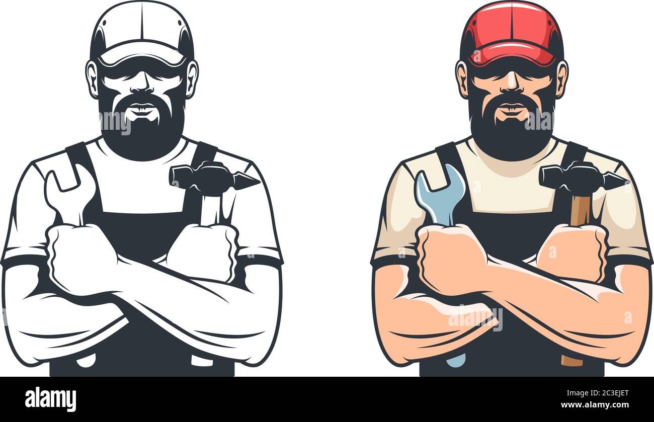 Homme pratique avec marteau et clé Illustration de Vecteur