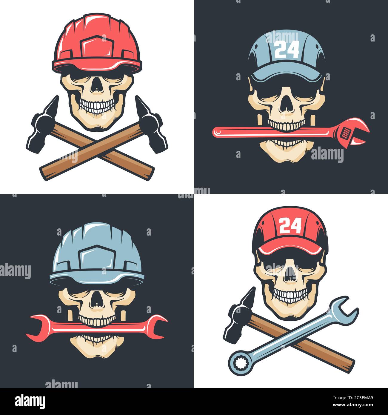 Service de réparation mécanique logo vintage - crâne avec outils Illustration de Vecteur