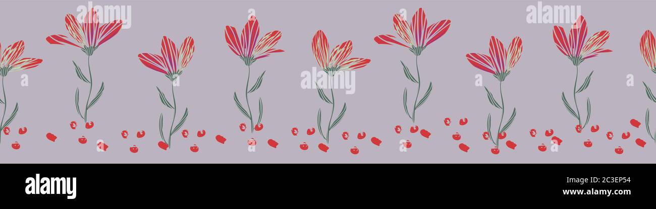 rangée de fleurs avec tige bordure à imprimé vectoriel Illustration de Vecteur