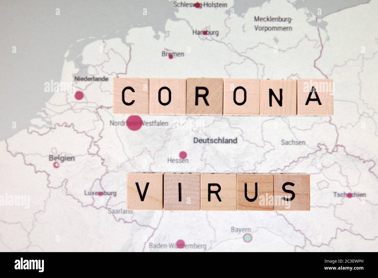 Carte avec la propagation du virus corona en Allemagne, 02.03.2020, crise de Corona, image symbolique Banque D'Images
