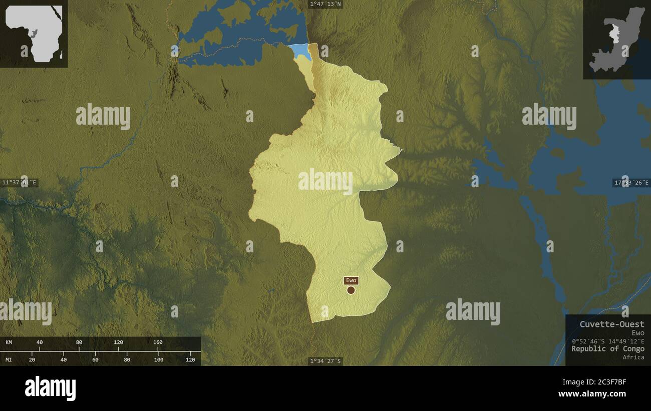 CuvetteOuest, région de la République du Congo. Relief coloré avec