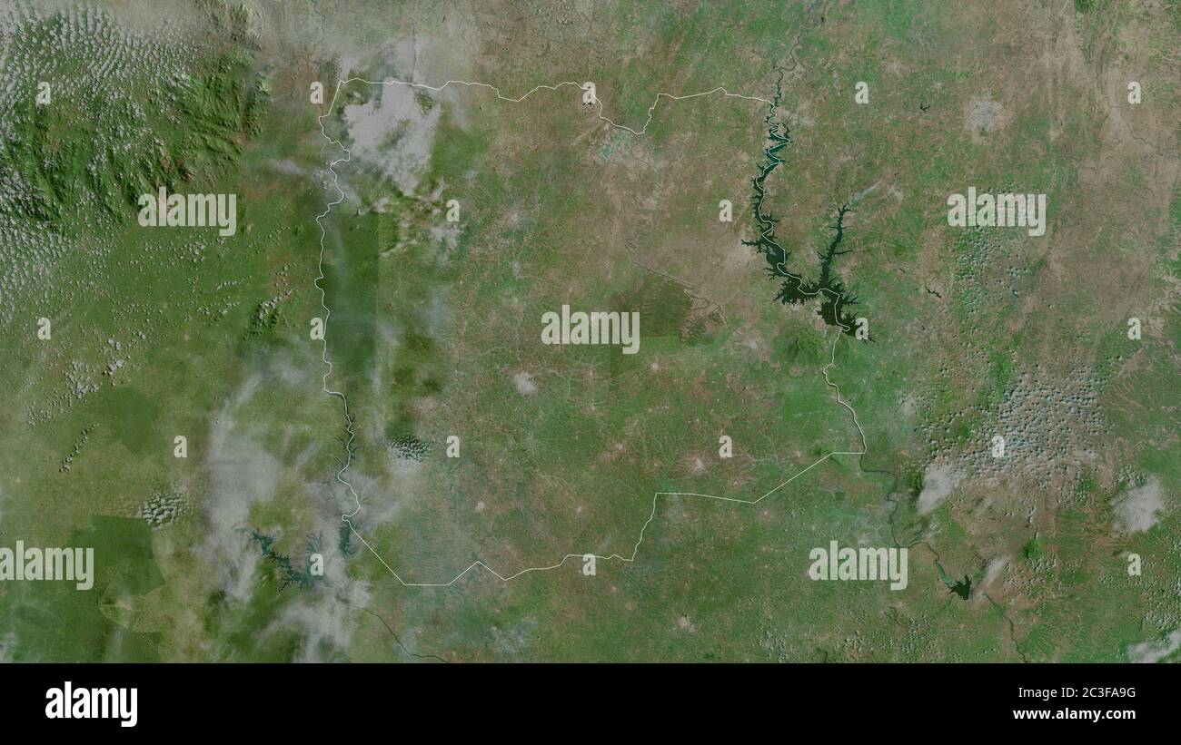 Sassandra-Marahoué, district de Côte d'Ivoire. Imagerie satellite. Forme entourée par rapport à sa zone de pays. Rendu 3D Banque D'Images