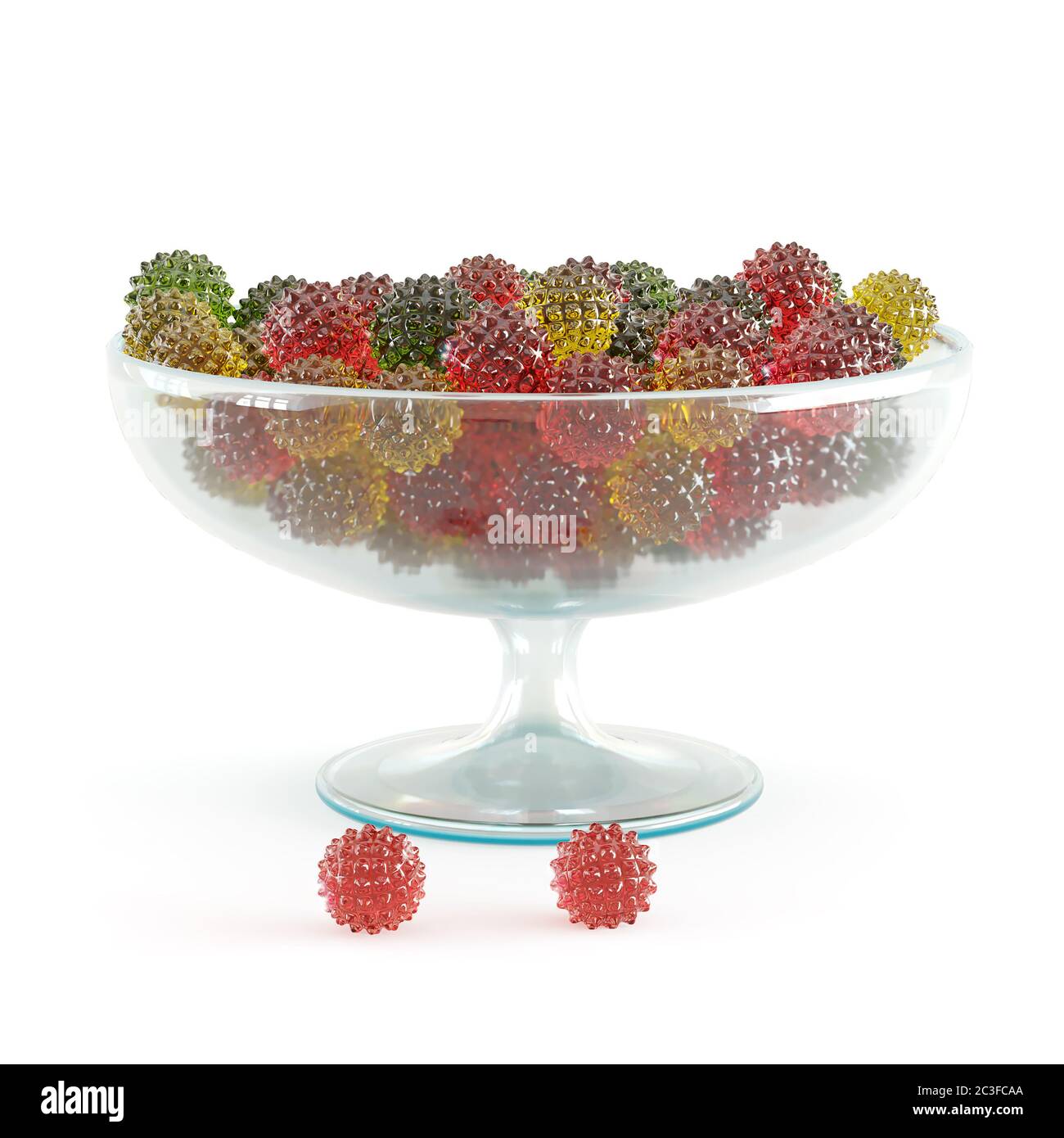 Corona de couleur Candy dans UNE vase en verre. Rendu 3D Banque D'Images