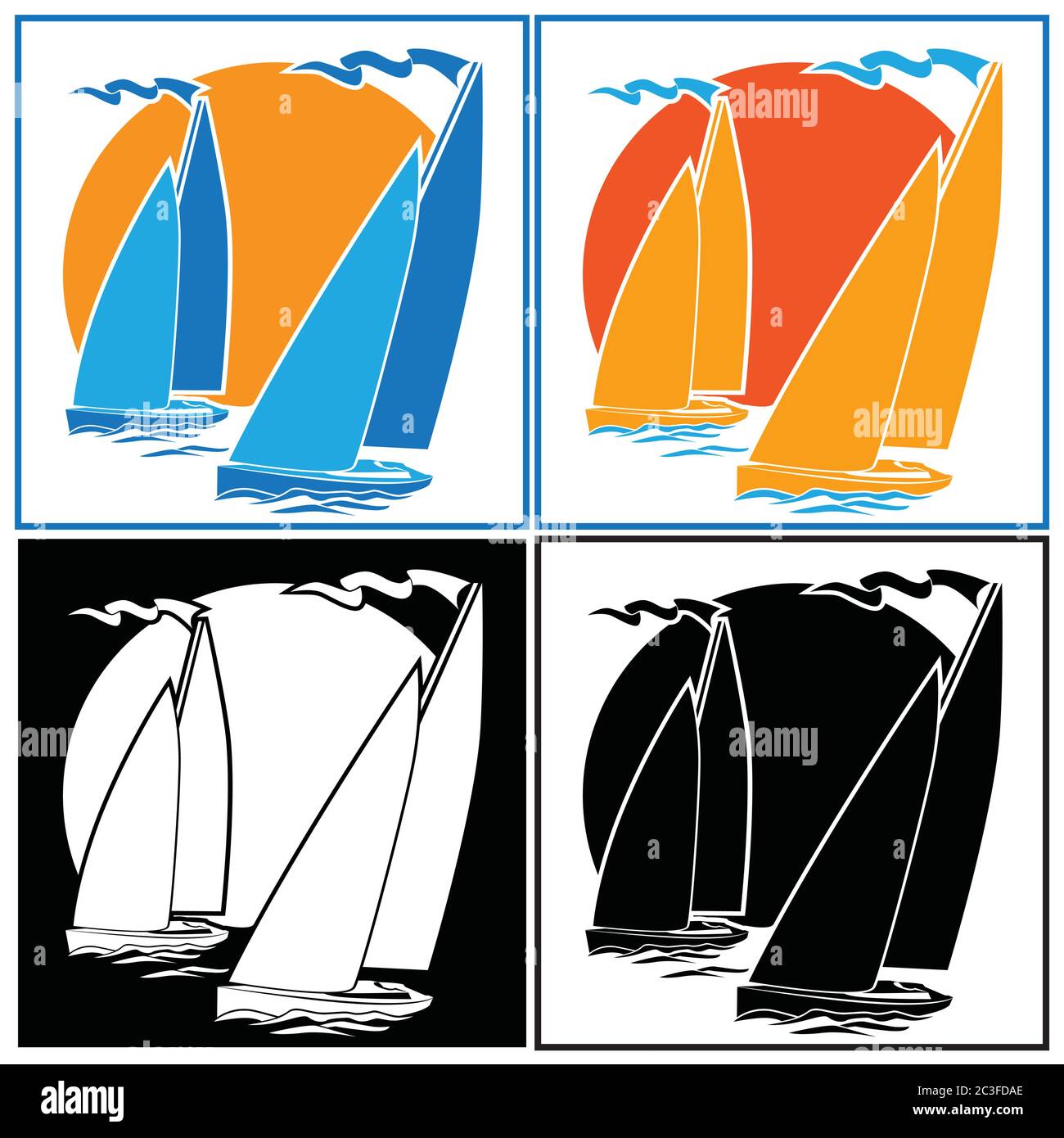 Illustration vectorielle stylisée sur le thème du yachting. Ensemble de plusieurs options de couleur Illustration de Vecteur