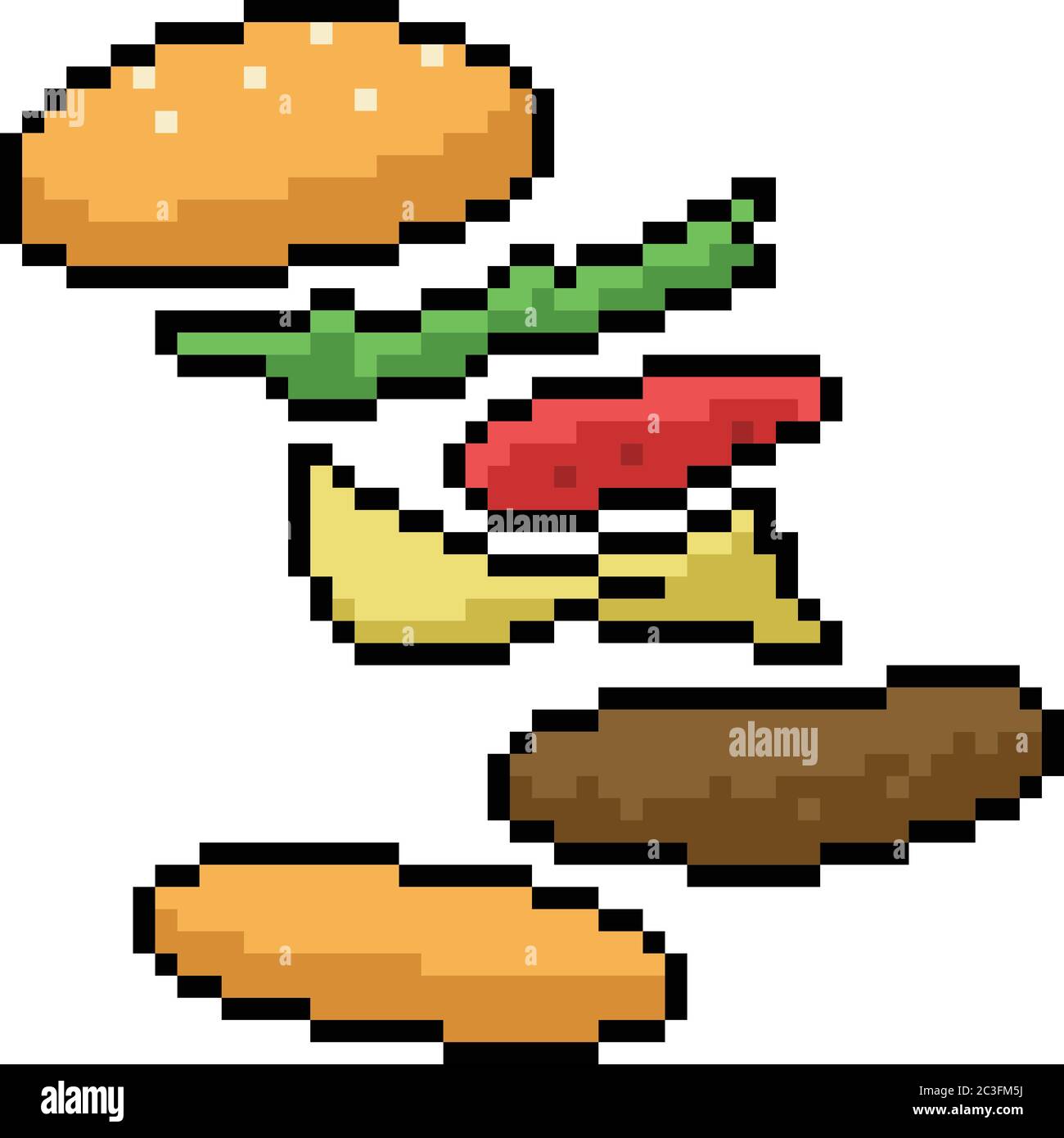 dessin animé isolé de la recette de hamburger d'art de pixel vectoriel Illustration de Vecteur