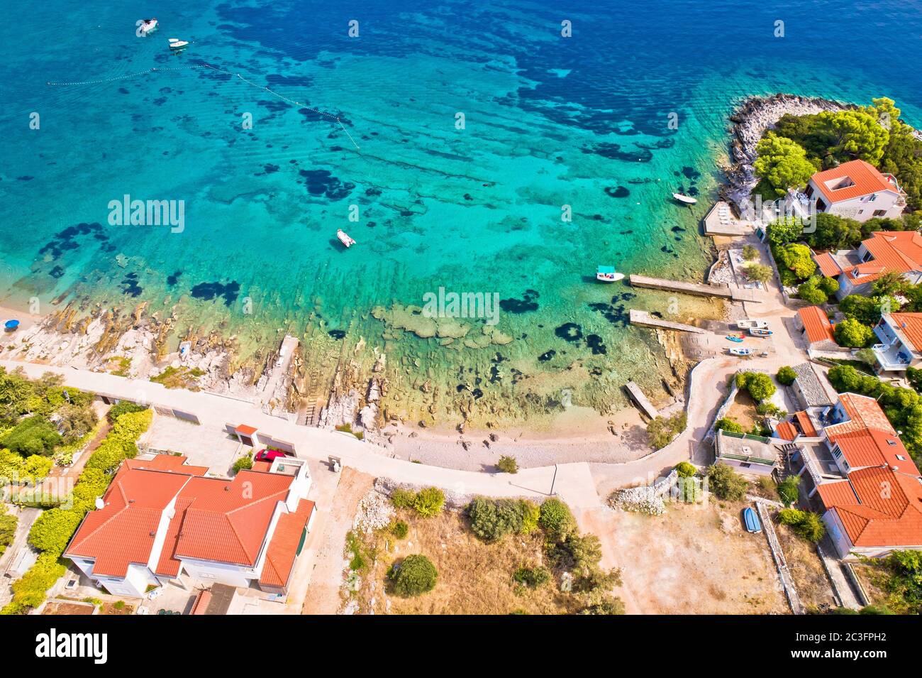 Vue aérienne de la plage de Prizba sur l'île de Korcula Banque D'Images