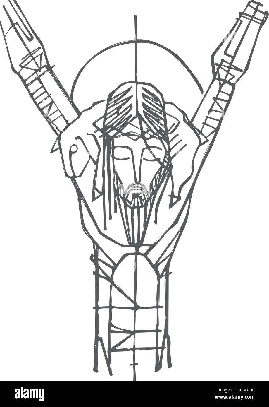 Illustration ou dessin artistique de Jésus Christ bon Pasteur à la Crucifixion Illustration de Vecteur