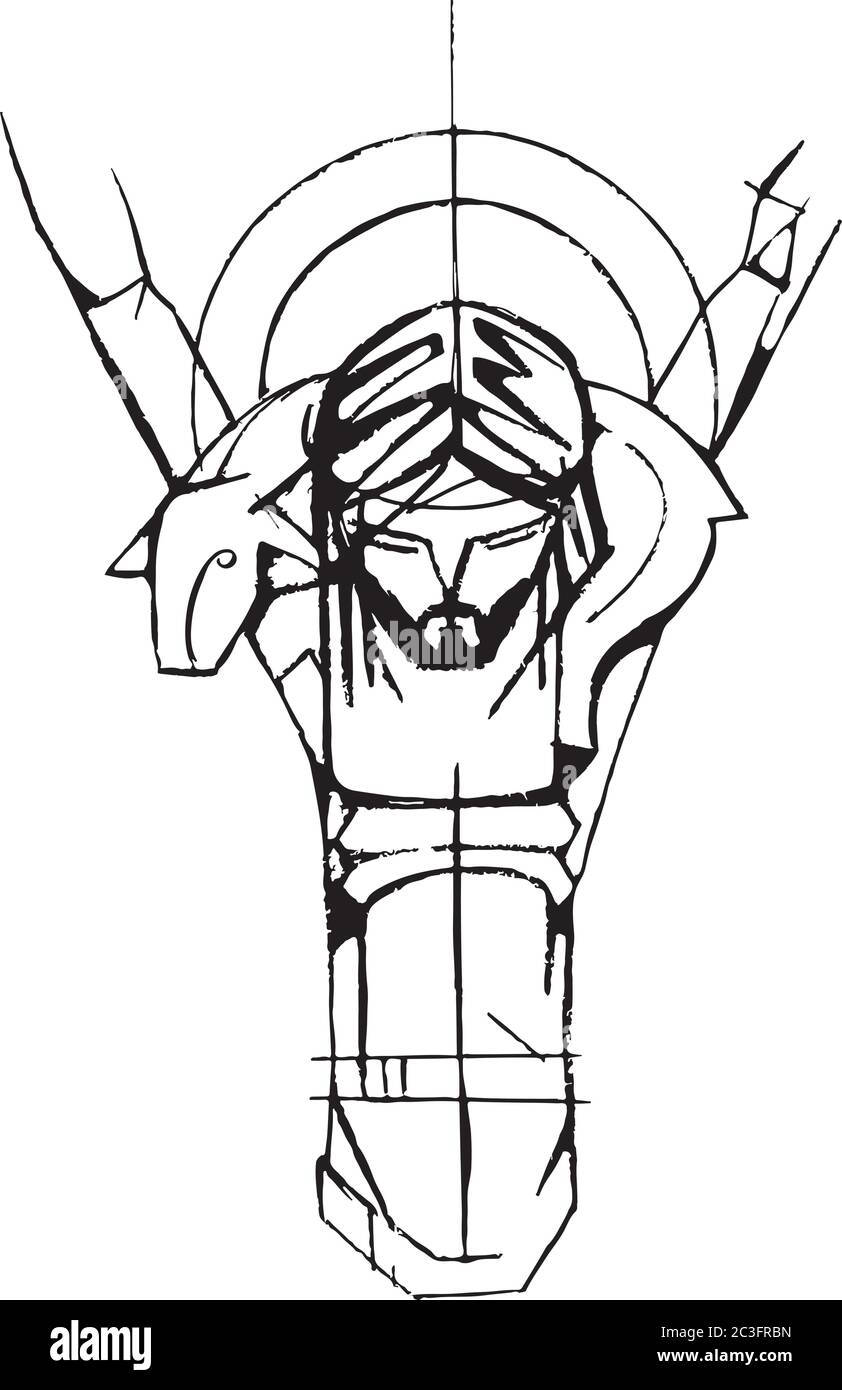 Illustration vectorielle ou dessin artistique de Jésus Christ bon Pasteur à la Crucifixion Illustration de Vecteur
