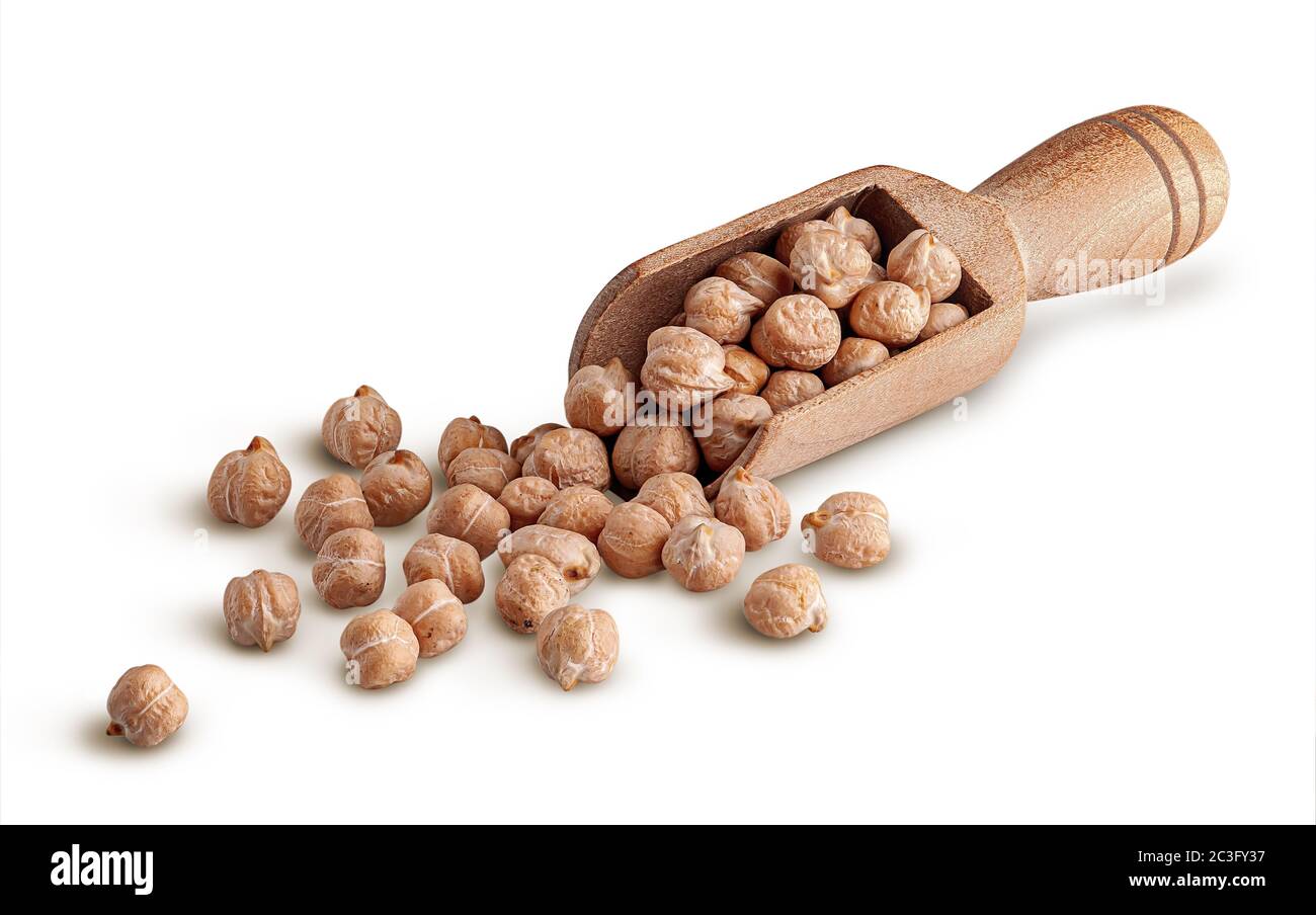 Pelle en bois avec pois chiches secs Banque D'Images