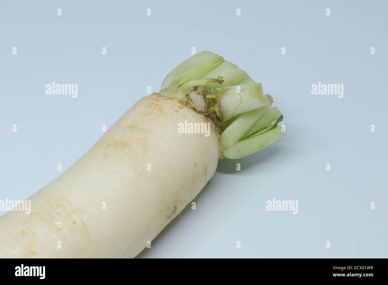 Radis blancs aux daikon frais et biologiques isolés sur fond blanc Banque D'Images