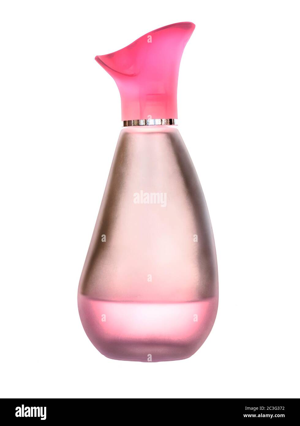Une bouteille de parfum pour femmes, presque vide sur fond blanc Banque D'Images