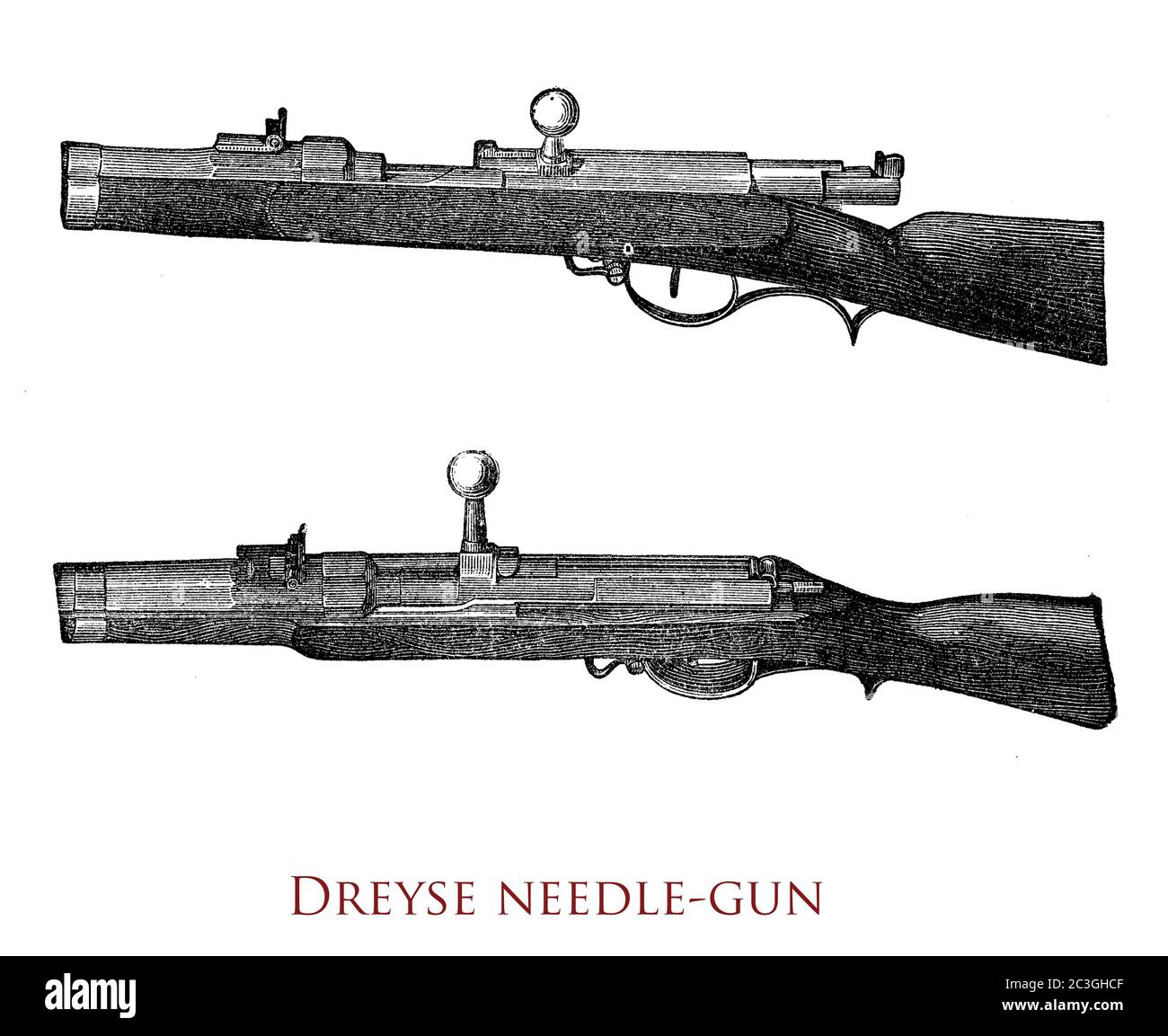 Dreyse, aiguille-canon, fusil à aiguille à allumage avec broche de tir utilisée par l'armée prussienne depuis 1841 inventée par Johann Nikolaus von Dreyse Banque D'Images