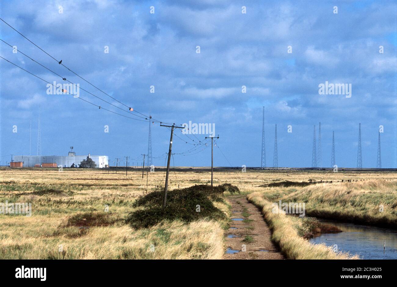 Bloc émetteur et ariels BBC World Service, Orfordness, Suffolk, Royaume-Uni. Banque D'Images