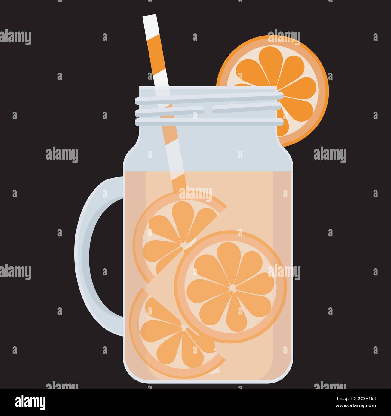 Buvez de l'orange dans un pot en verre avec une paille pour boire. Illustration vectorielle sur le thème de l'eau de détox. Illustration de Vecteur