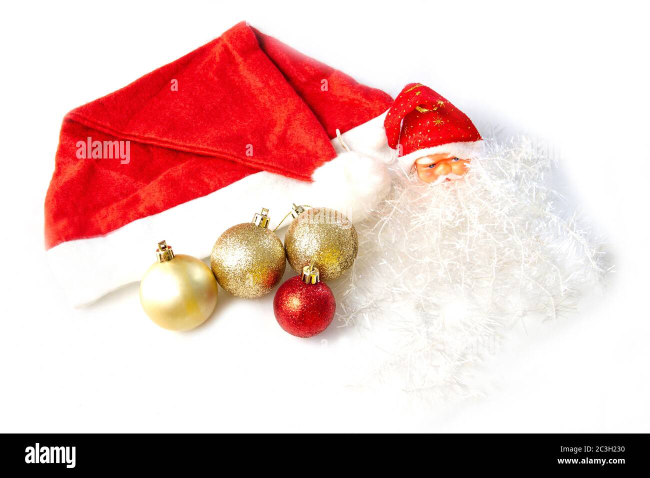 Tête de Noël Père Noël sur fond blanc Banque D'Images