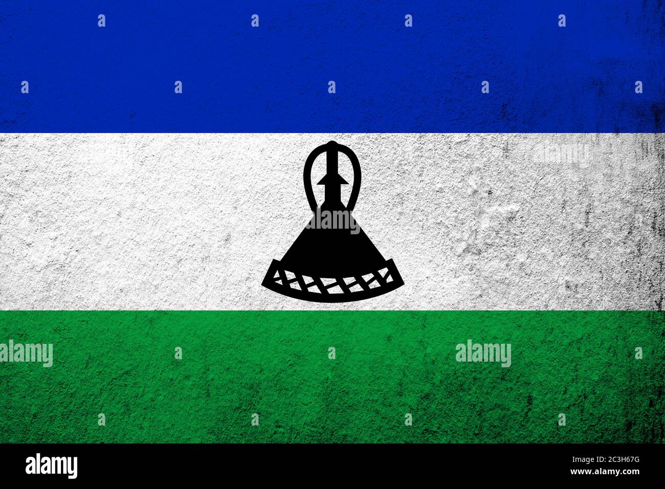 Le drapeau national du Royaume du Lesotho. Fond Grunge Banque D'Images