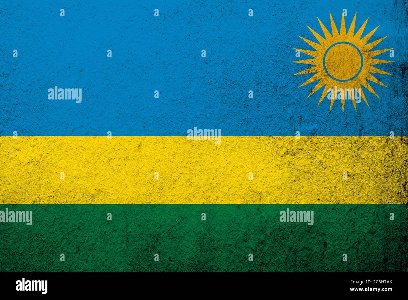 Drapeau national de la République du Rwanda. Fond Grunge Banque D'Images