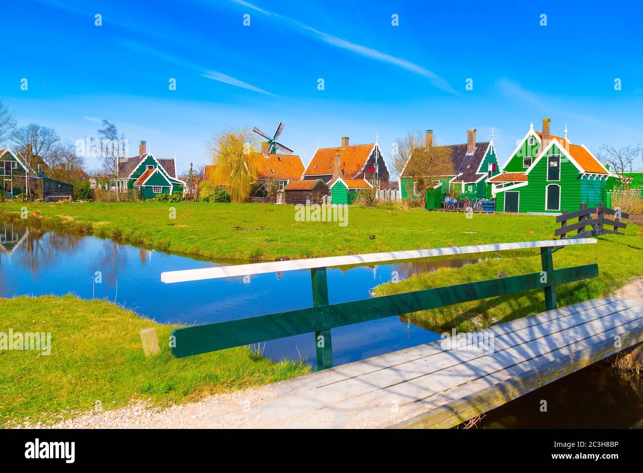 Zaanse Schans, pays-Bas, maisons vertes Banque D'Images