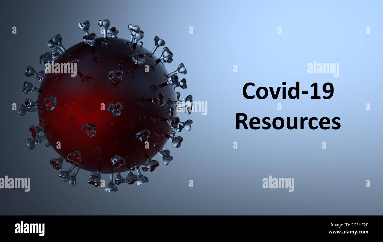Molécule de coronavirus du SRAS-COV-2 avec noyau rouge et éléments transparents. Bannière de lecture Covid-19 Ressources. Rendu 3D Banque D'Images