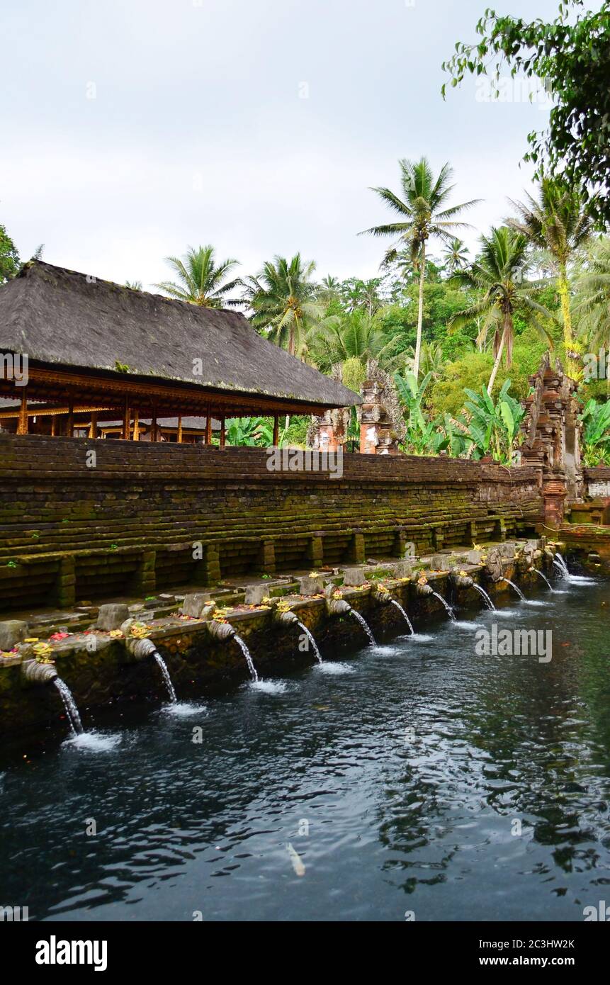 L'eau de source Sainte dans le pura du temple Tirtha Empul à Tampak, l'un des temples les plus importants de Bali, l'Indonésie Banque D'Images