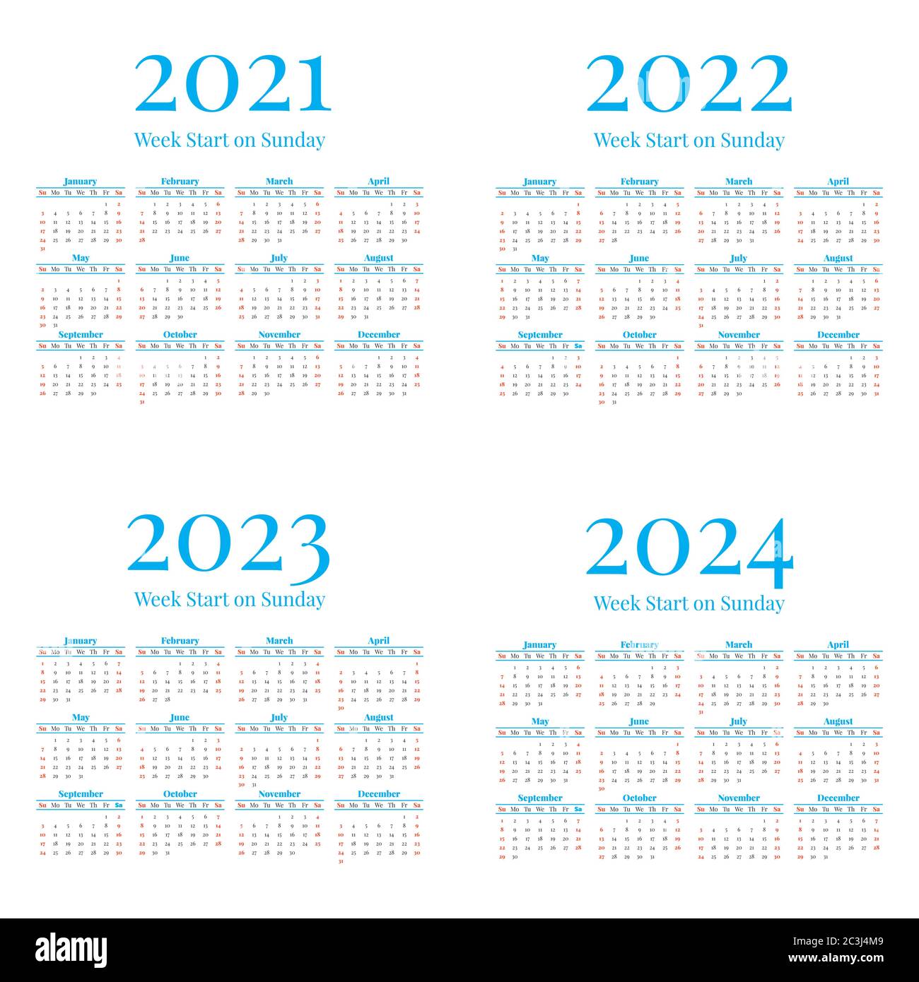 Calendrier R1 Lfna 2023 2024 2021-2024 Calendrier Avec Les Semaines Commence Le Dimanche Image  Vectorielle Stock - Alamy
