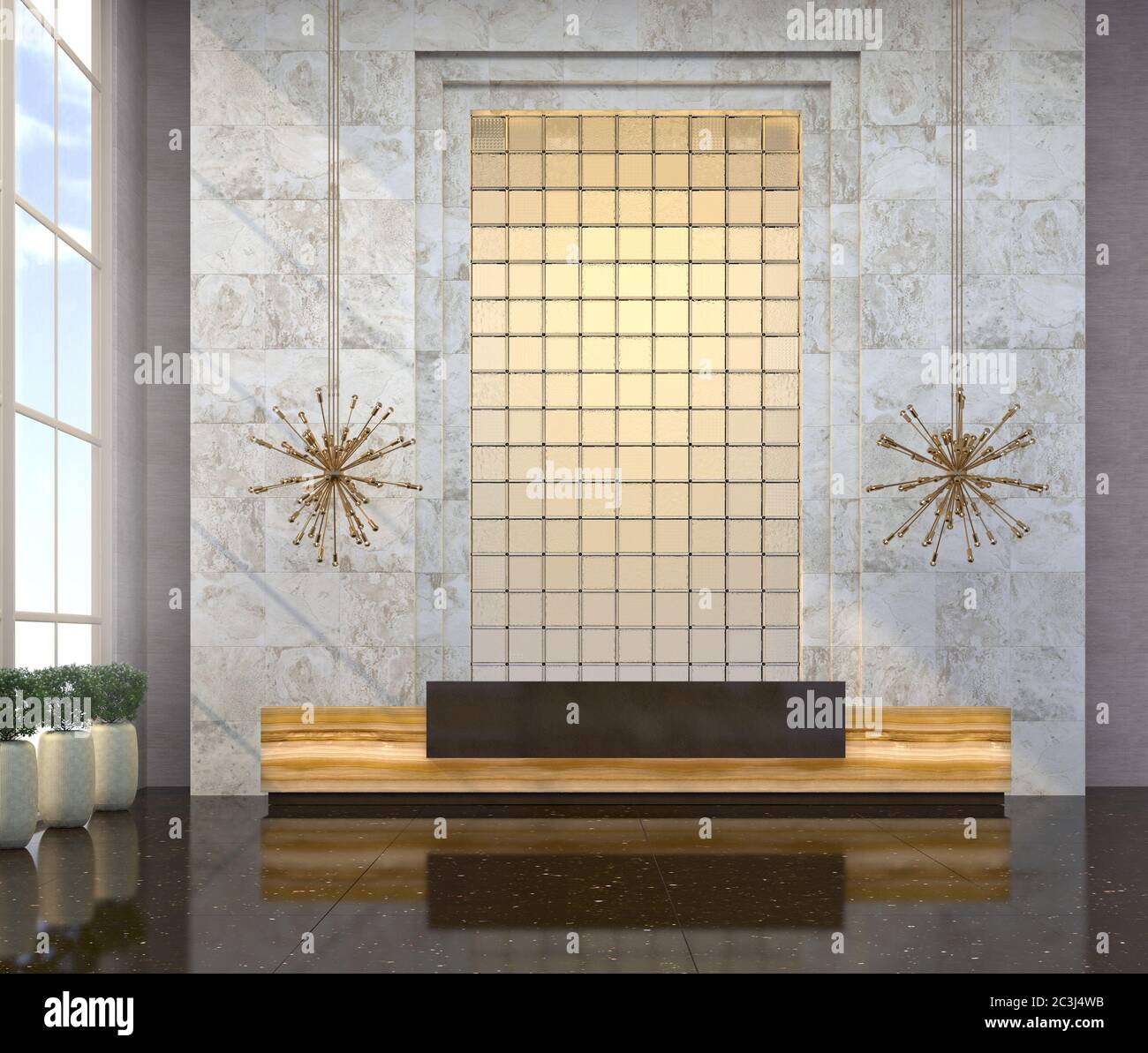 Intérieur avec bureau de réception dans le style classique moderne. visualisation 3d. Banque D'Images