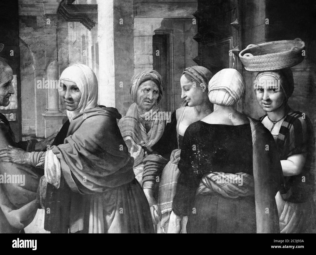 DETALLE DEL ABRAZO DE SAN JOAQUIN Y SANTA ANA - RETABLO DE LA CATEDRAL DE VALENCIA - SIGLO XVI - RENACIMIENTO ESPAÑOL - B/N - AÑOS 60. AUTEUR: LLANOS HERNANDO / YANEZ DE LA ALMEDILLA. Emplacement: CATEDRAL-INTÉRIEUR. Valence. ESPAGNE. SANTA ANA MADRE DE LA VIRGEN MARIA. SAN JOAQUIN-PADRE DE LA VIRGEN MARIA. Banque D'Images