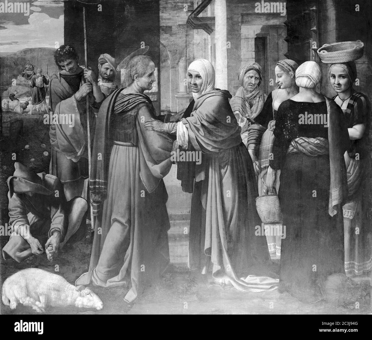 ABRAZO DE SAN JOAQUIN Y SANTA ANA - RETABLO DE LA CATEDRAL DE VALENCIA - SIGLO XVI - RENACIMIENTO ESPAÑOL - B/N - AÑOS 60. AUTEUR: LLANOS HERNANDO / YANEZ DE LA ALMEDILLA. Emplacement: CATEDRAL-INTÉRIEUR. Valence. ESPAGNE. SANTA ANA MADRE DE LA VIRGEN MARIA. SAN JOAQUIN-PADRE DE LA VIRGEN MARIA. Banque D'Images