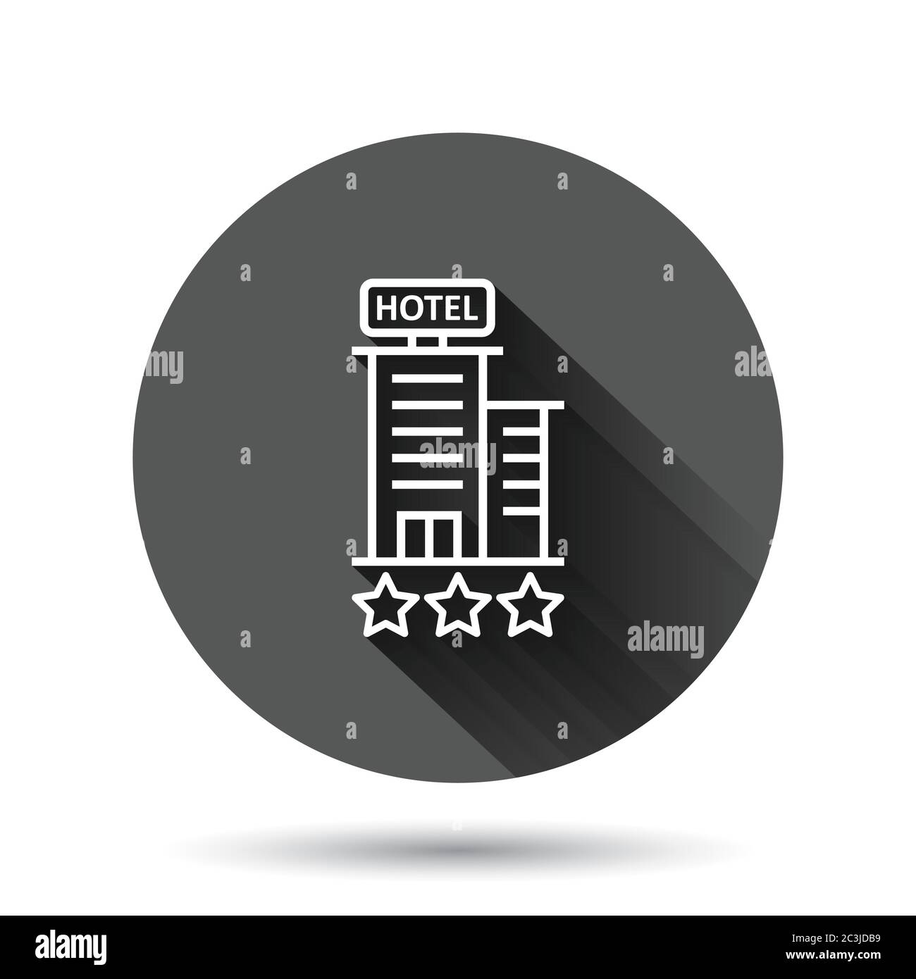 Hôtel 3 étoiles icône de panneau dans le style plat. Illustration vectorielle de construction d'auberge sur fond rond noir avec effet d'ombre long. Chambre Hostel cercle bouton b Illustration de Vecteur