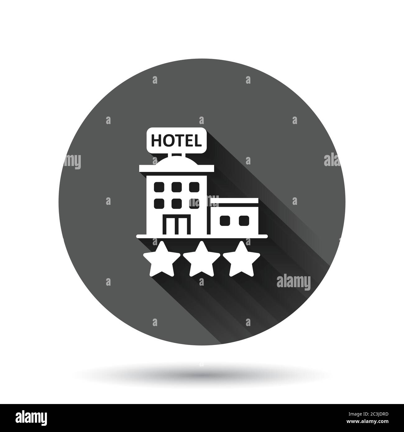 Hôtel 3 étoiles icône de panneau dans le style plat. Illustration vectorielle de construction d'auberge sur fond rond noir avec effet d'ombre long. Chambre Hostel cercle bouton b Illustration de Vecteur