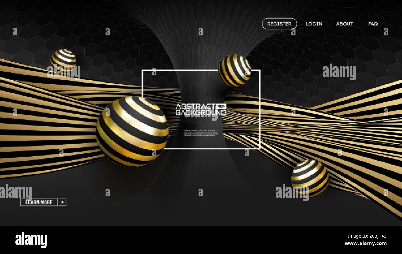 illustration 3d or sur vecteur noir. Illustration graphique avec sphères dorées claires. Fond de globe vectoriel technologique réaliste et brillant. Illustration de Vecteur