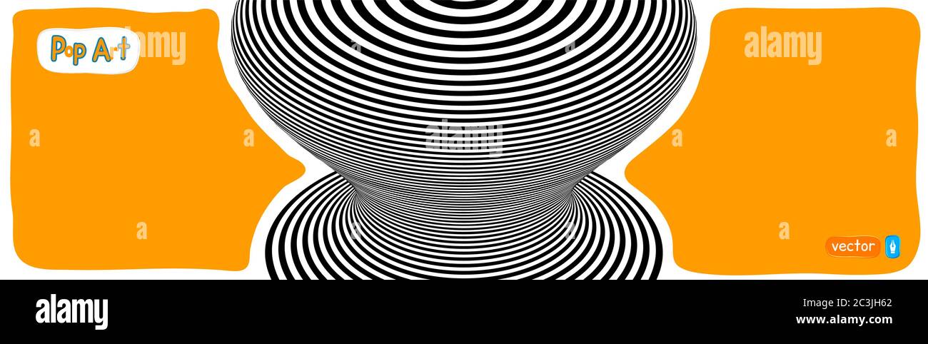 Illustration vectorielle abstraite op art, fond jaune orange. Pop art lignes hipnotiques circulaires avec illusion optique 3d illustration. Illustration de Vecteur
