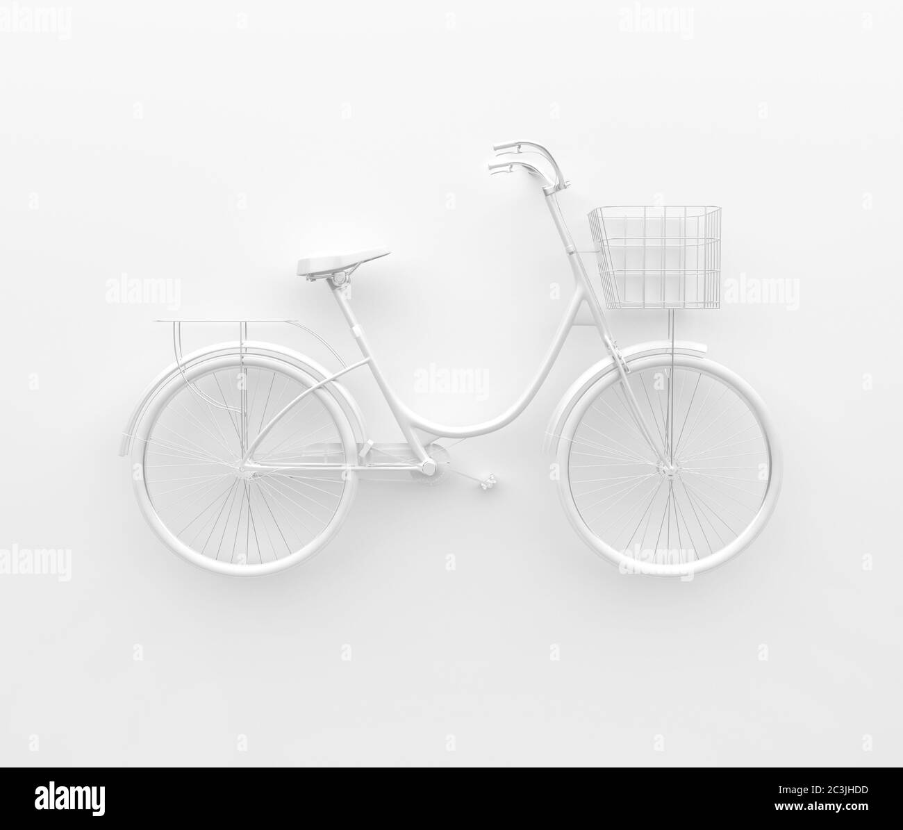 Vélo rétro simple peint en blanc monochrome. Isolé sur fond blanc. Concept abstrait. Rendu 3D. Banque D'Images