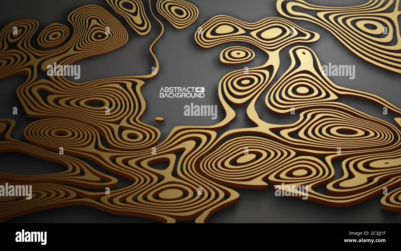 arrière-plan 3d de luxe. Or abstrait sur noir concept moderne. Papier peint vectoriel coupé. Modèle commercial d'illustration réaliste. Luxe géométrique Illustration de Vecteur