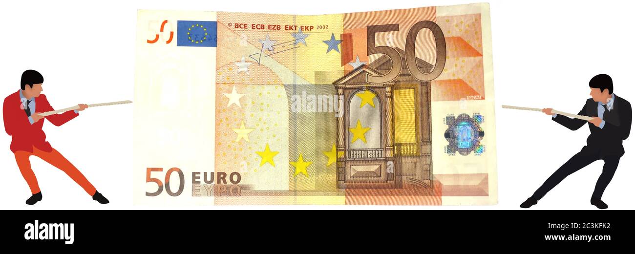 Illustration panoramique de deux personnes tirant le concept de l'argent de la concurrence Banque D'Images