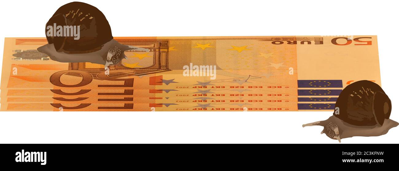 Illustration panoramique des billets et escargots d'euros Banque D'Images